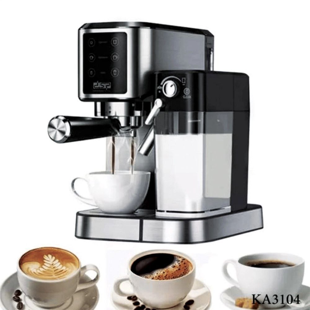 ماكينة القهوة الاحترافية DSP KA3104 – 1350 واط | ضغط 20 بار | خزان مياه 1 لتر | خزان حليب 700 مل